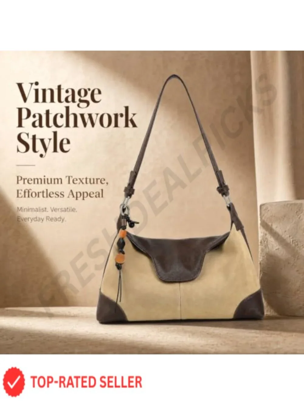 Suede Crescent Crossbody Bag with Tassel Charm, Lightweight Faux Suede Shoulder